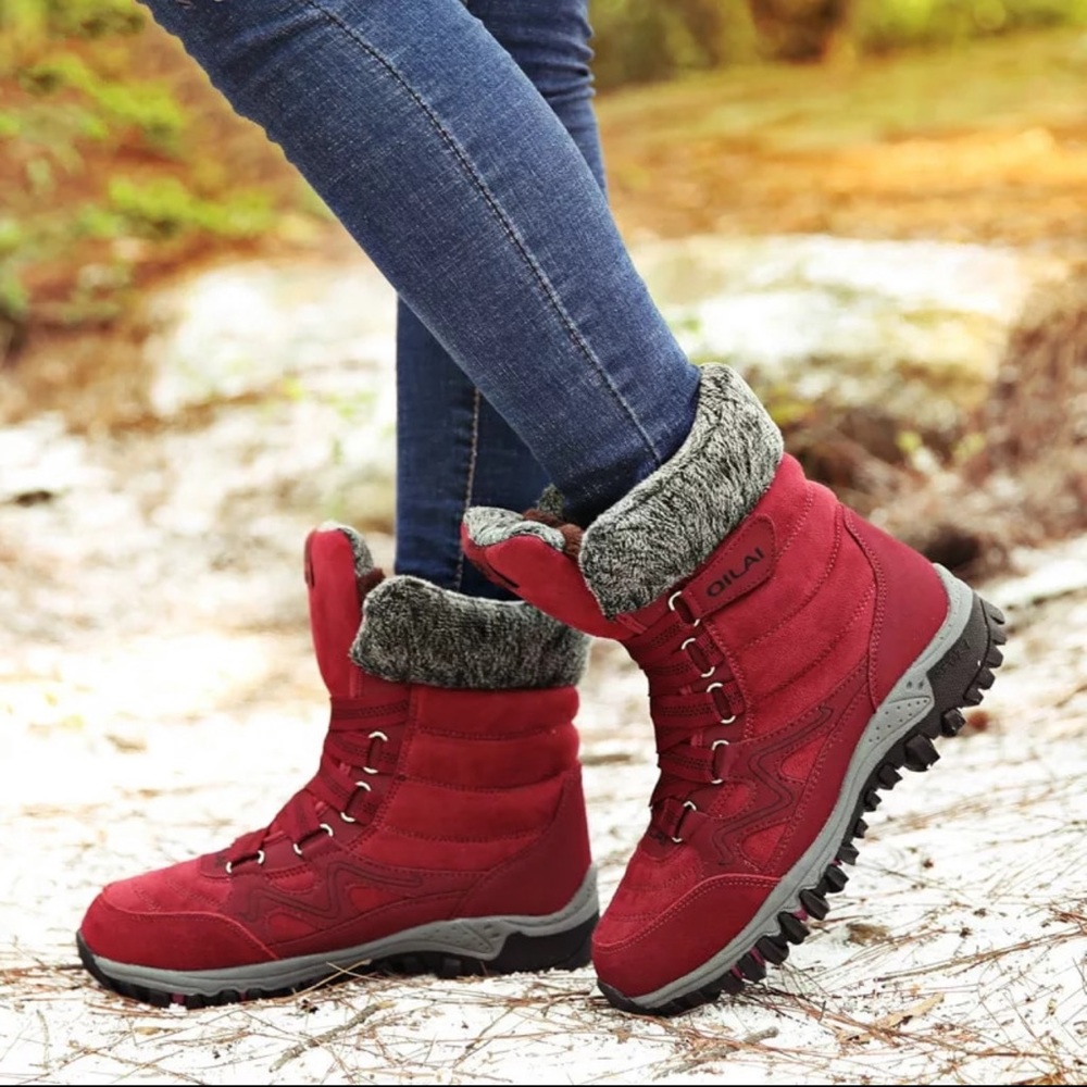 Women's Winter Warm Snow Ankle Boots Sz 8 Fur Red